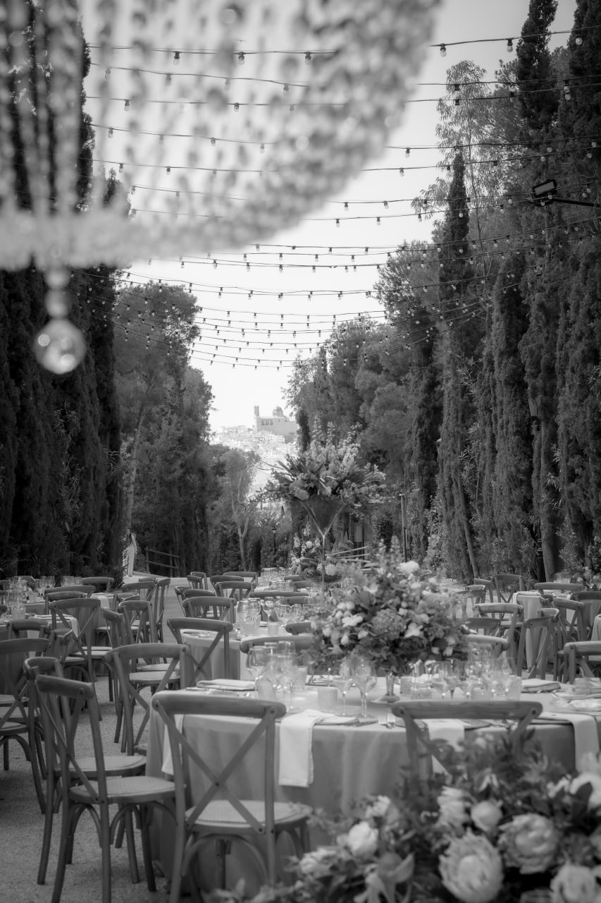 Mesas de la celebración, blanco y negro