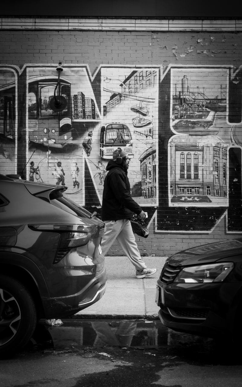 Mural callejero de Nueva York, blanco y negro